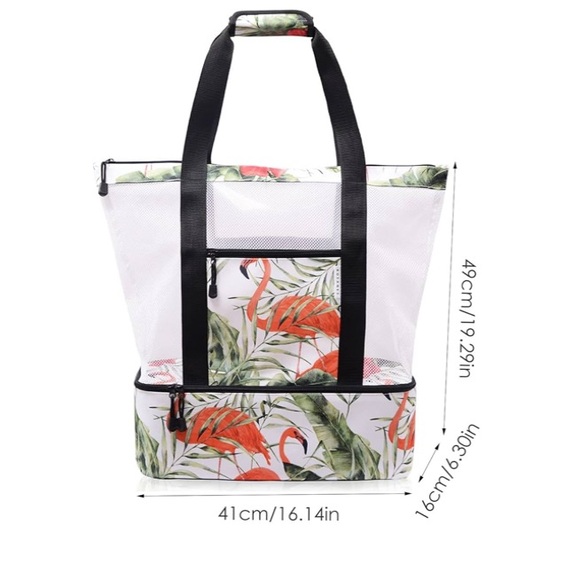 Beach Bag Tote,2 in 1 Insulated Folding Beach Bags - tropical flamingo 🦩 - Picture 2 of 12